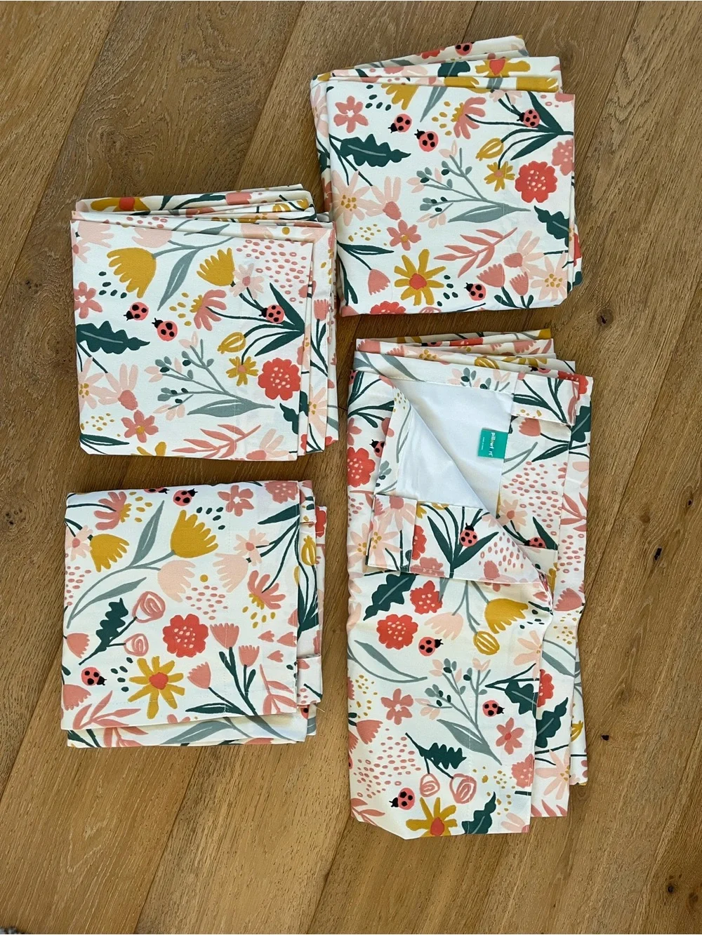 Floral Blackout drapes set of 4 - Peach, Coral, Yellow & Green